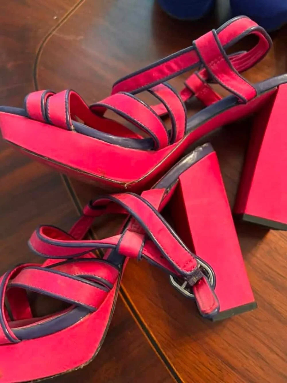 Alice and Olivia for Payless Hot Pink & Blue Strappy Platform Sandals sz 10